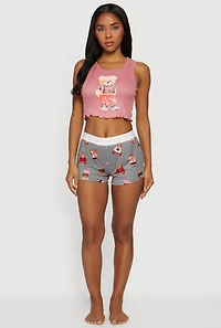 Teddy Bear Graphic Pajama Crop Top and Shorts