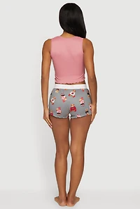 Teddy Bear Graphic Pajama Crop Top and Shorts