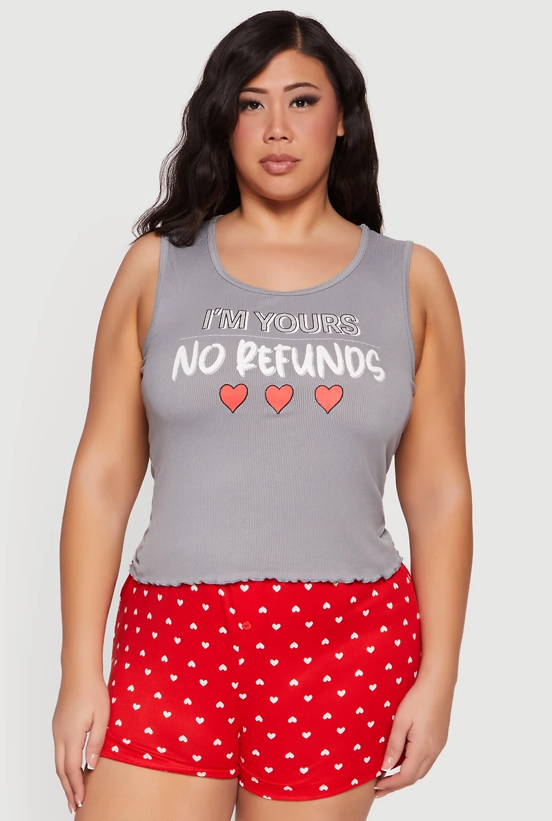 Plus Im Yours No Refunds Pajama Tank Top and Shorts