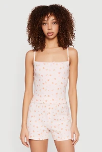 Heart Print Waffle Knit Pajama Cami and Shorts Set