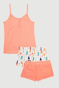 Womens Henley Pajama Cami with Shorts Set, Pink, Size L