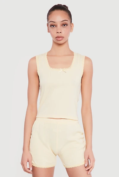 Waffle Knit Cropped Lettuce Edge Pajama Top and Shorts