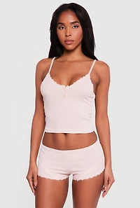 Ribbed Knit Cropped Pajama Cami and Shorts Set