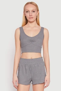 Ribbed Knit Ruched Pajama Tank Top and Smocked Shorts