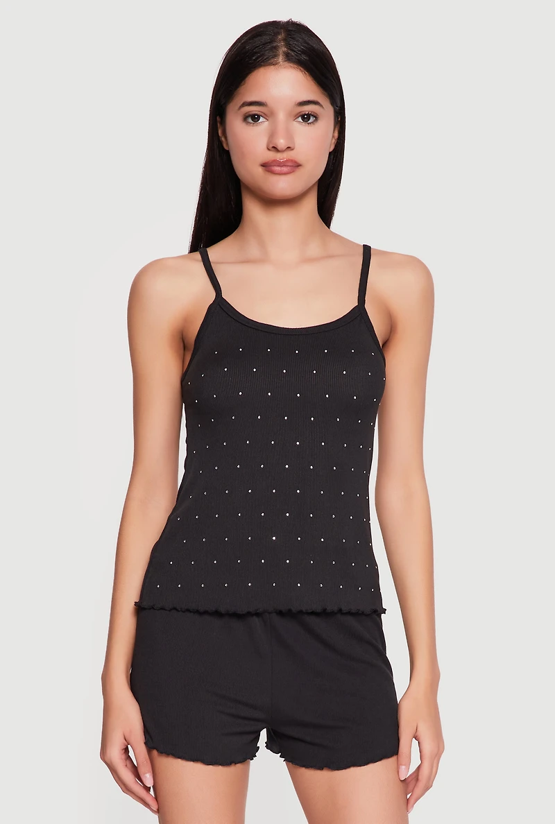 Rhinestone Studded Pajama Cami and Shorts Set