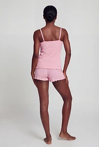 Rhinestone Bow Graphic Ribbed Knit Pajama Top and Shorts