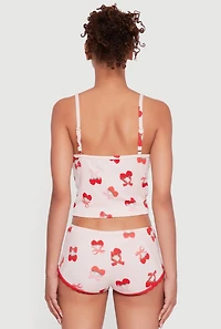 Womens Strawberry Cherry Print Cropped Pajama Cami and Shorts, Pink, Size M