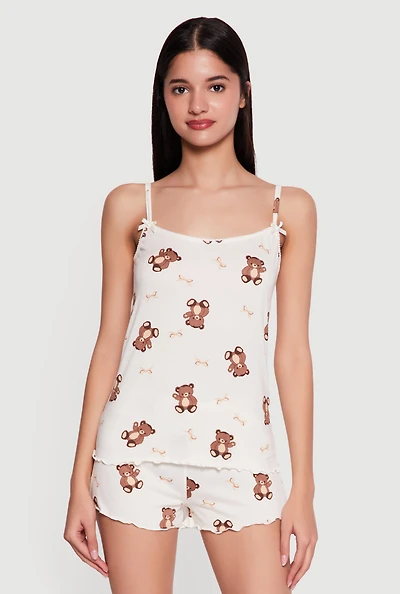 Teddy Bear Print Pajama Cami and Shorts Set