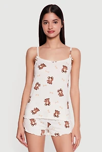 Teddy Bear Print Pajama Cami and Shorts Set