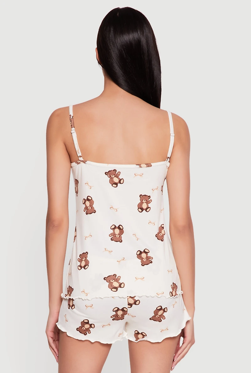 Teddy Bear Print Pajama Cami and Shorts Set