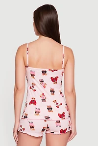 Teddy Bear Print Soft Knit Pajama Cami and Shorts Set
