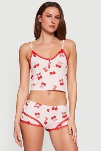 Strawberry Cherry Print Pajama Cami and Boyshort Panty