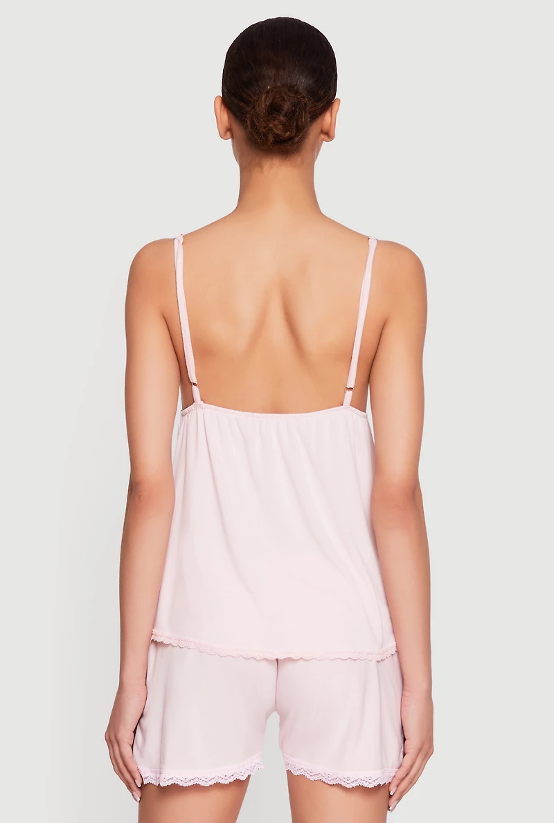 Lace Detail Soft Knit Pajama Cami and Shorts