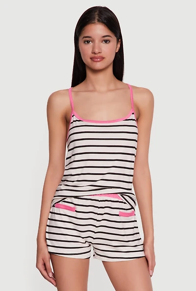 Striped Soft Knit Racerback Pajama Cami and Shorts Set