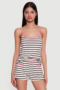 Striped Soft Knit Racerback Pajama Cami and Shorts Set