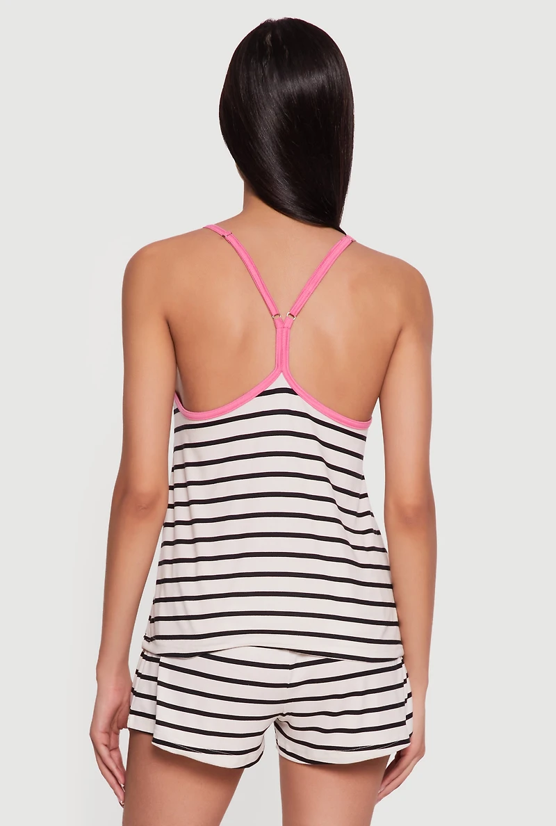 Striped Soft Knit Racerback Pajama Cami and Shorts Set
