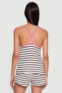 Striped Soft Knit Racerback Pajama Cami and Shorts Set