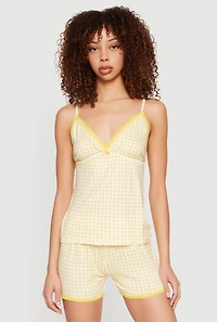 Gingham Soft Knit Pajama Cami and Shorts Set