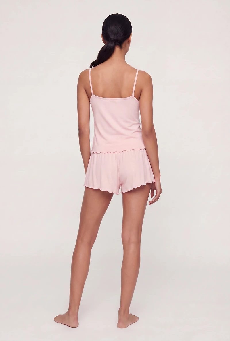 Square Neck Bow Detail Pajama Cami and Shorts