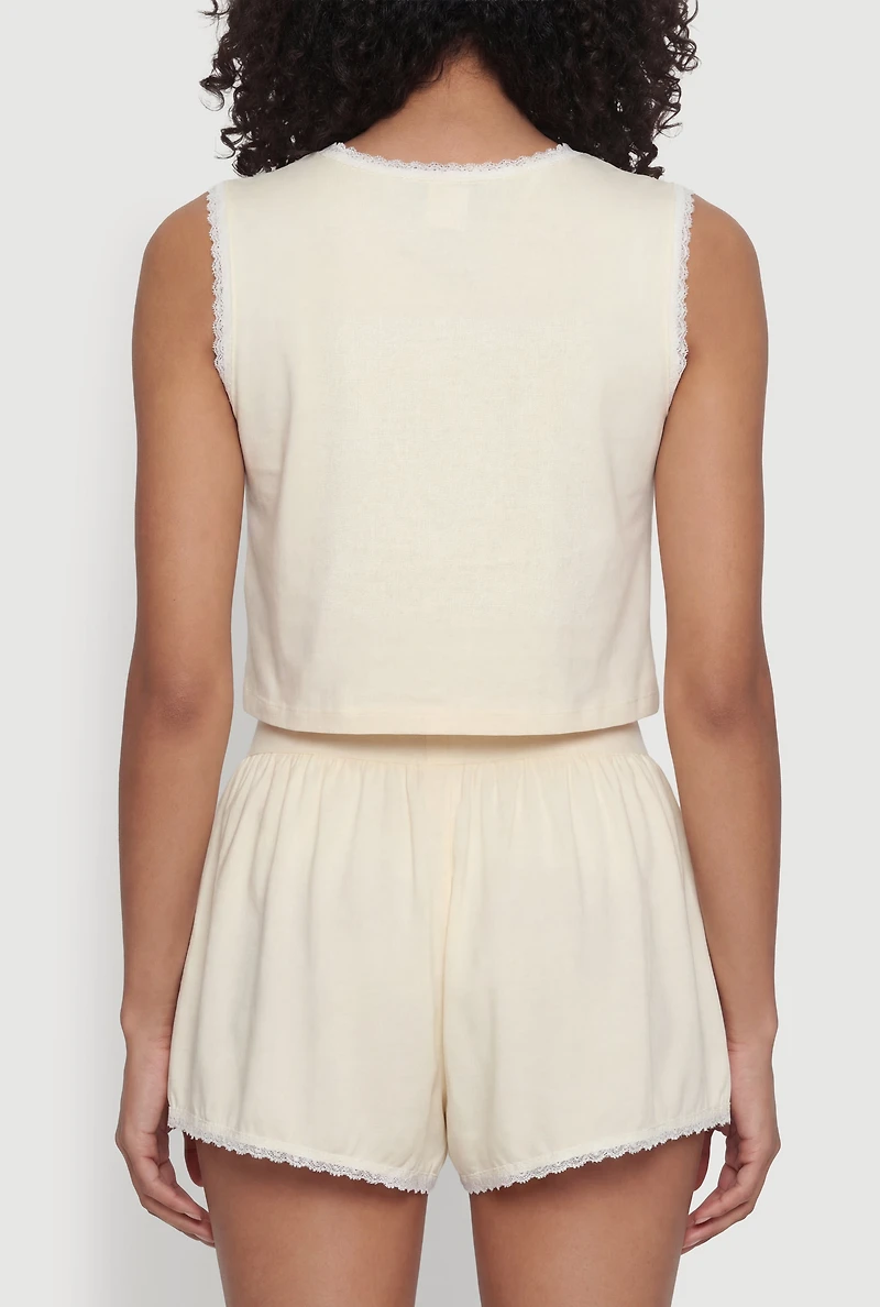 Lobster Social Club Graphic Lace Trim Pajama Top and Shorts