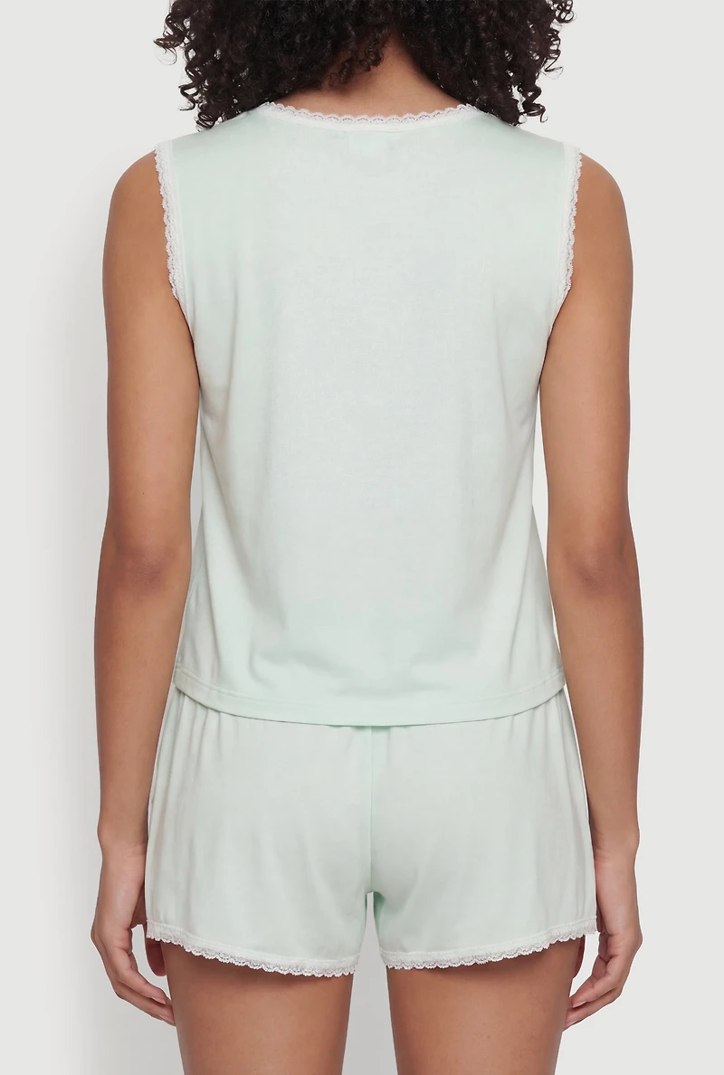 Cant Sleep Graphic Lace Trim Pajama Top and Shorts