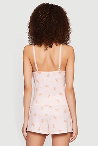 Bear Print Rib Knit V-Neck Pajama Cami and Shorts Set