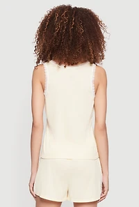 Ribbed Knit Sleeveless Lace Trim Pajama Top and Shorts