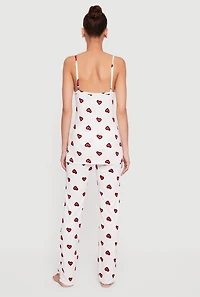 Ribbed Knit Heart Print Pajama Cami and Pants