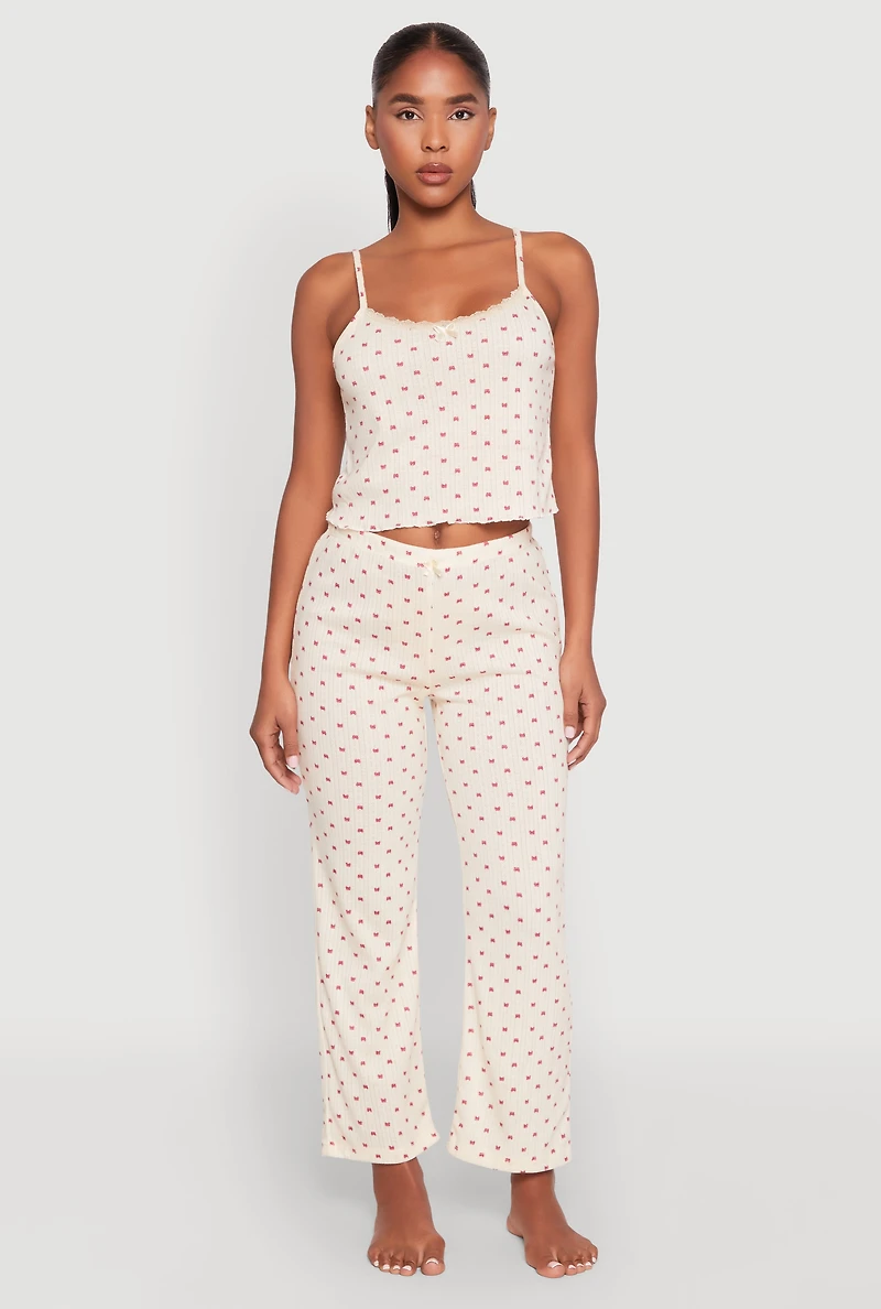 Printed Pattern Pointelle Pajama Cami and Pants