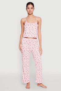 Printed Pattern Pointelle Pajama Cami and Pants