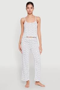 Printed Pattern Pointelle Pajama Cami and Pants