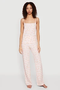 Heart Peach Print Square Neck Pajama Cami and Pants Set