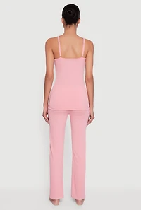 Rib Knit Heart Lace Trim Pajama Cami and Pants Set