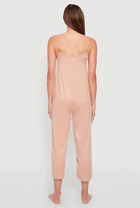 Womens Soft Knit Cami Pajama Onesie, Brown,