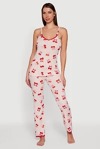 Strawberry Bow Print Pajama Top and Pants Set