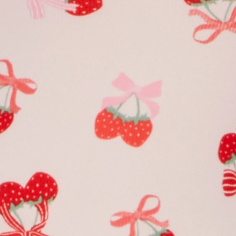 Strawberry Bow Print Pajama Top and Pants Set