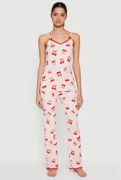 Strawberry Bow Print Pajama Top and Pants Set