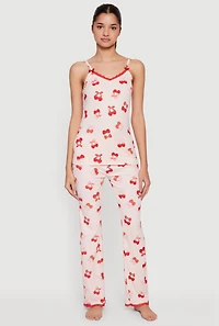 Strawberry Bow Print Pajama Top and Pants Set