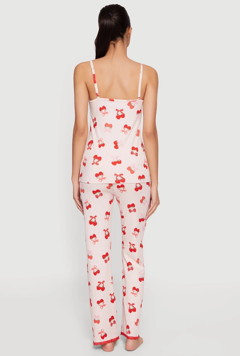Strawberry Bow Print Pajama Top and Pants Set