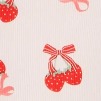 Strawberry Bow Print Pajama Top and Pants Set