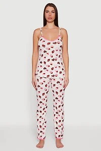 Chocolate Strawberry Print Pajama Cami and Pants