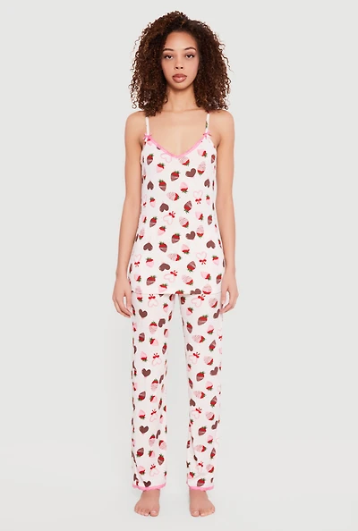Chocolate Strawberry Print Pajama Cami and Pants