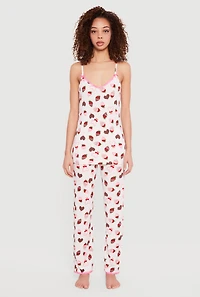 Chocolate Strawberry Print Pajama Cami and Pants