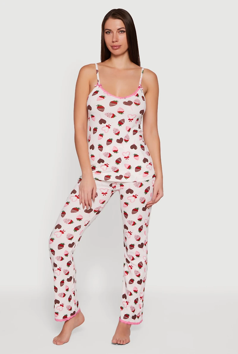 Chocolate Strawberry Print Pajama Cami and Pants
