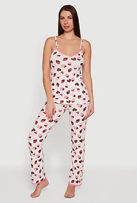 Chocolate Strawberry Print Pajama Cami and Pants