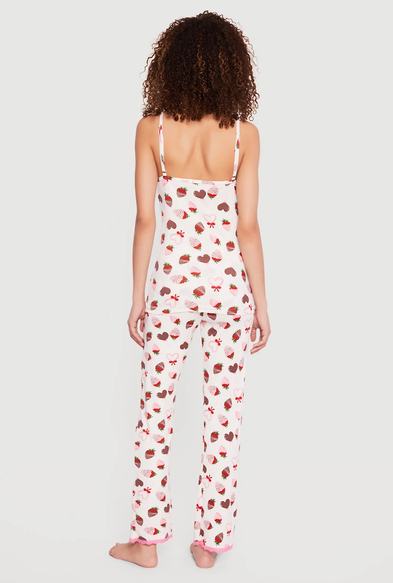 Chocolate Strawberry Print Pajama Cami and Pants