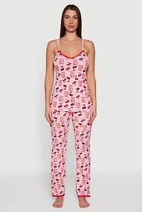 Gummy Bear Candy Print Pajama Cami and Pants Set