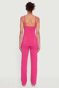 Womens Heart Lace Trim Pajama Cami and Pants Set, Pink, Size S