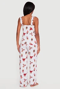 Striped Teddy Bear Print Pajama Tank Top and Pants