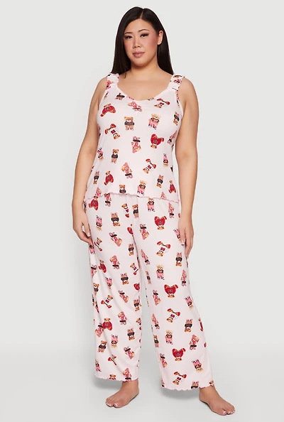 Plus Striped Bear Print Pajama Top and Lounge Pants